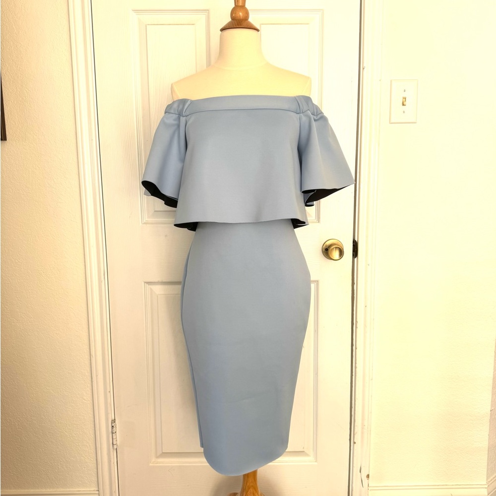 ASOS Off-Shoulder Light Blue Midi Dress